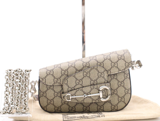GUCCI 764155 GG Supreme Horsebit 1955 Handbag with Dust Bag and Shoulder Strap
