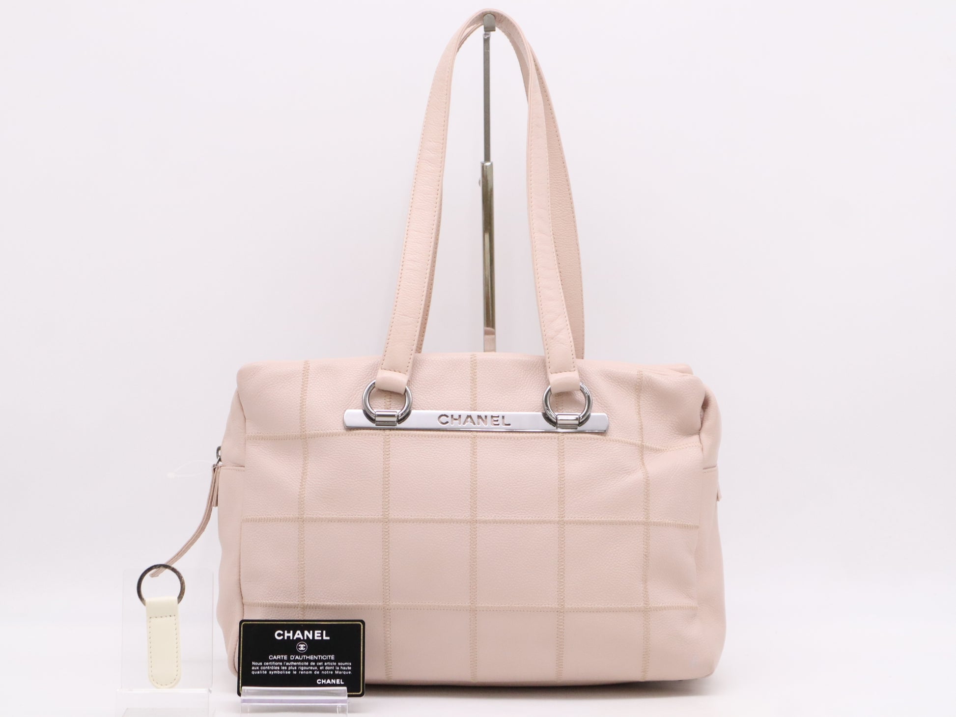 CHANEL Caviar Skin Chocolate Bar Shoulder Bag, Pink, Sticker, Card, 9842527 Shoulder Bag