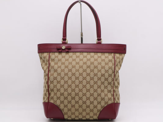 GUCCI 257062 GG Canvas Mayfair Tote Bag Beige Purple Tote Bag