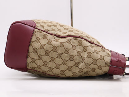 GUCCI 257062 GG Canvas Mayfair Tote Bag Beige Purple Tote Bag