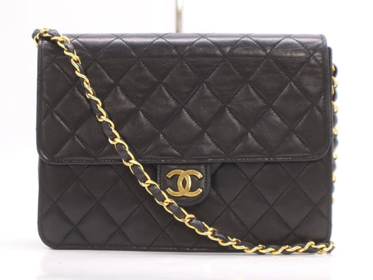 CHANEL Lambskin Matelasse 22 S Flap S Chain Push Lock Black Shoulder Bag