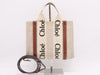 Chloe Leather Woody Small Tote Bag, 2-Way, Beige and Brown, with Shoulder Strap