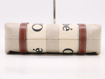 Chloe Leather Woody Small Tote Bag, 2-Way, Beige and Brown, with Shoulder Strap