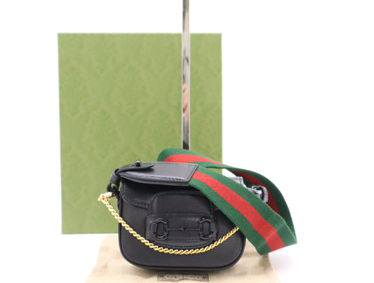 GUCCI 726863 Leather Mini Horsebit Shoulder Bag with Dust Bag and Box