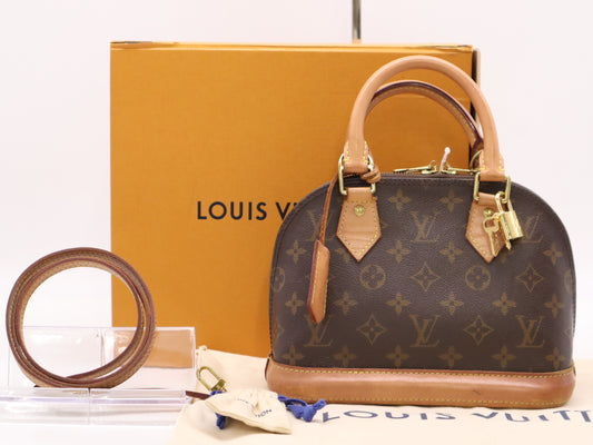 LOUIS VUITTON M53152 Monogram Alma BB Handbag with dust bag, box, padlock, two keys, and clochette