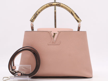 LOUIS VUITTON M52451 Taurillon Leather Capucines BB Handbag in Pink with Shoulder Strap