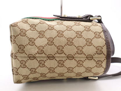 GUCCI 139261GG Canvas x Leather Sherry Line Mini Tote Bag Beige Brown
