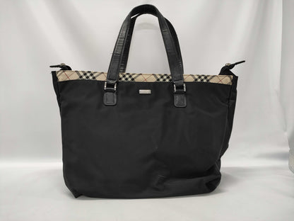BURBERRY Nova Check Tote Bag Nylon Leather Black Tote Bag