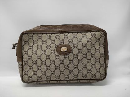 GUCCI GG Plus Clutch Bag Leather PVC Beige Brown Clutch Bag