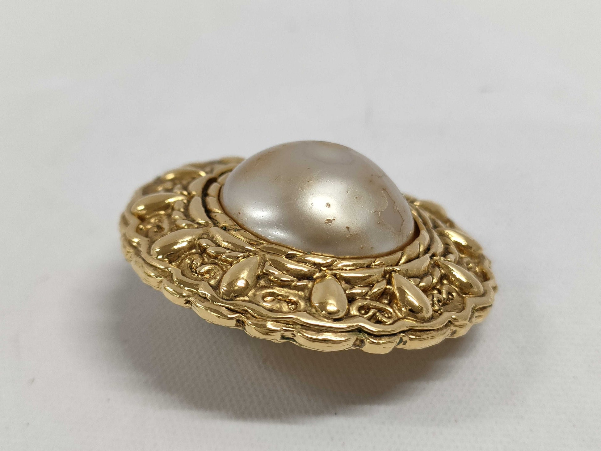 CHANEL Faux Pearl Earrings with Rice, Gold