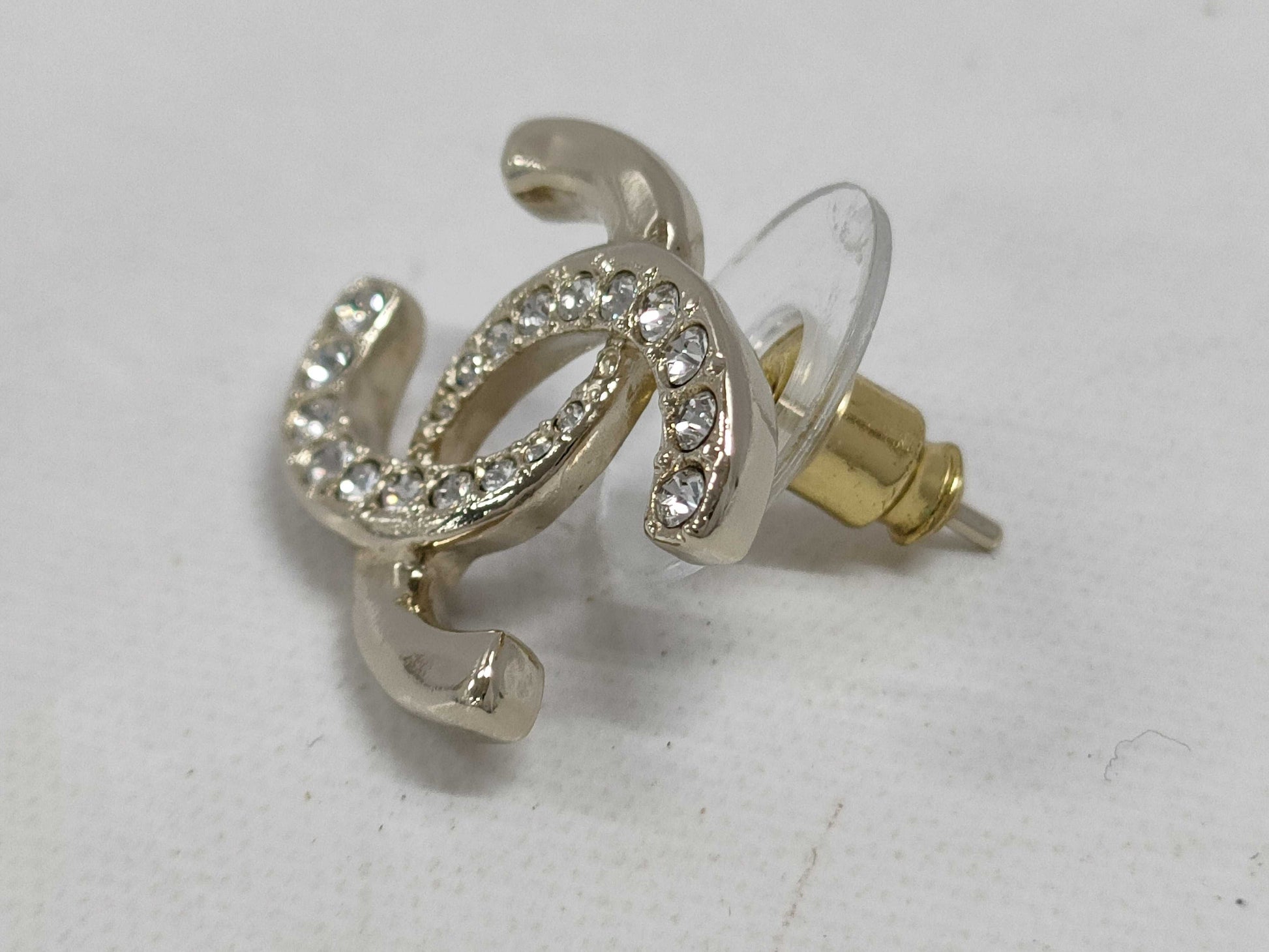 CHANEL Coco Mark Rhinestone Earrings, One Earring Only, Metal Gold with Comments, L24P