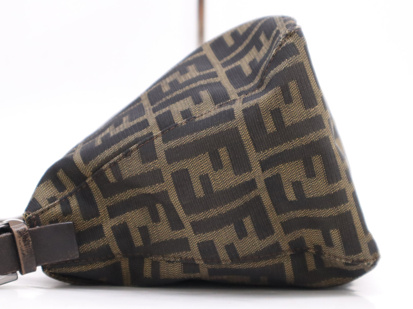 FENDI 8BR004 Canvas and Leather Zucca Mamma Bucket Shoulder Bag Brown