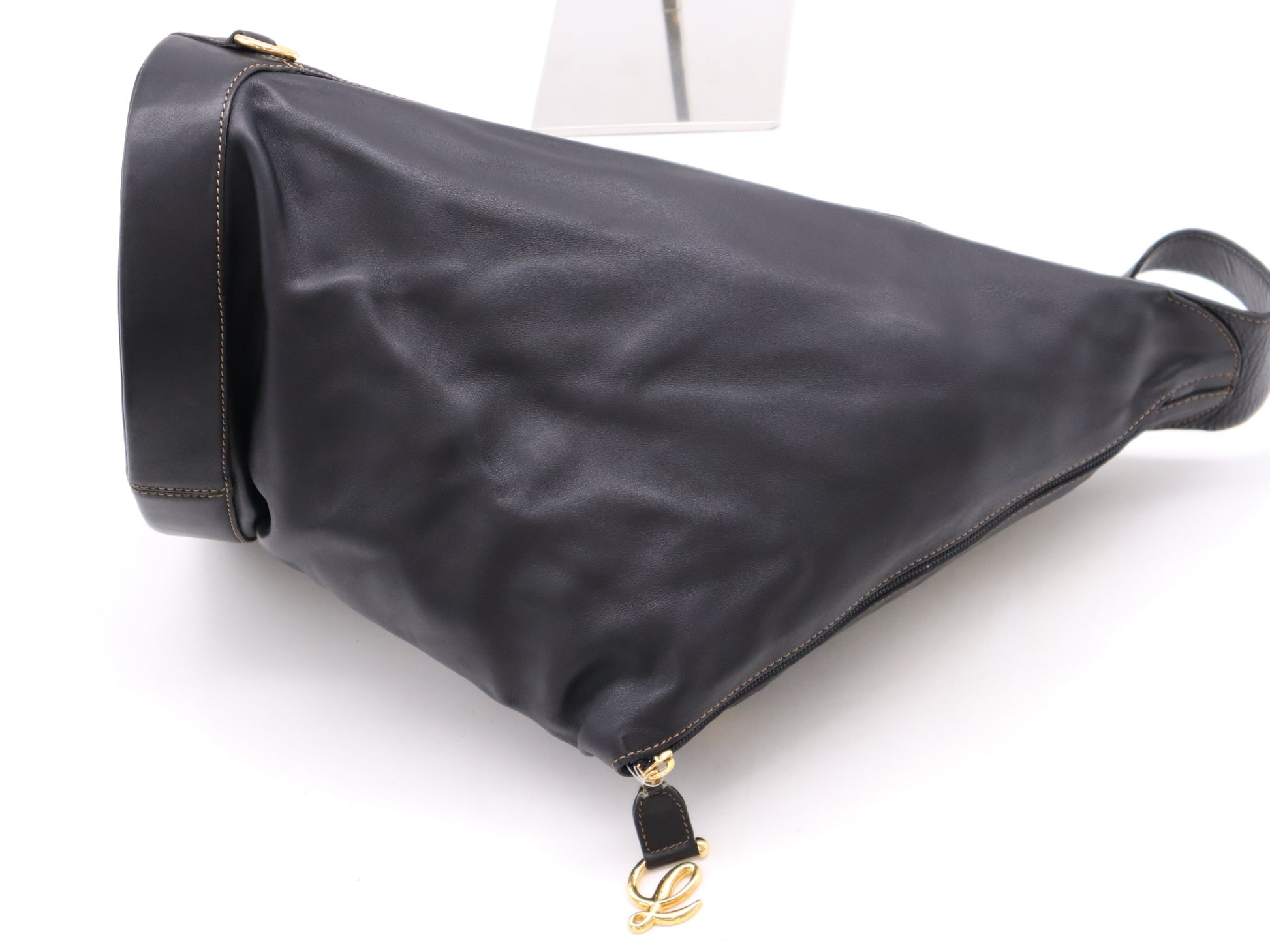 LOEWE Leather Anton Backpack, One-Shoulder Bag, Black, with Pouch