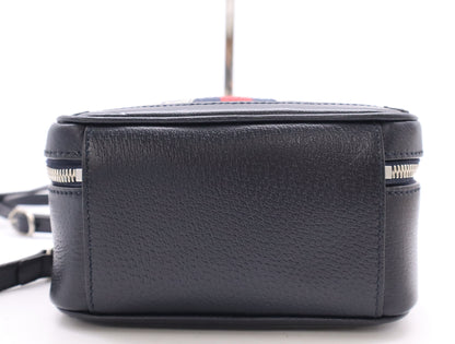 GUCCI 772157 GG Supreme Ophidia PVC and Leather 2-Way Handbag in Navy and Beige with Shoulder Strap, Dust Bag, and Box