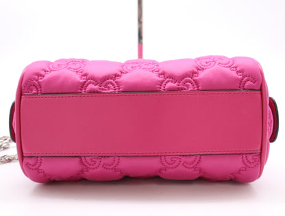 GUCCI 702251 Nylon and Leather GG Matelasse 2-Way Bag with Chain Shoulder Strap, Pink. Includes Shoulder Strap, Chain, Dust Bag, and Box.