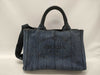 PRADA Canapa Mini Tote Bag with Triangle Plate, 2-Way, Denim, Blue, with Strap, Handbag
