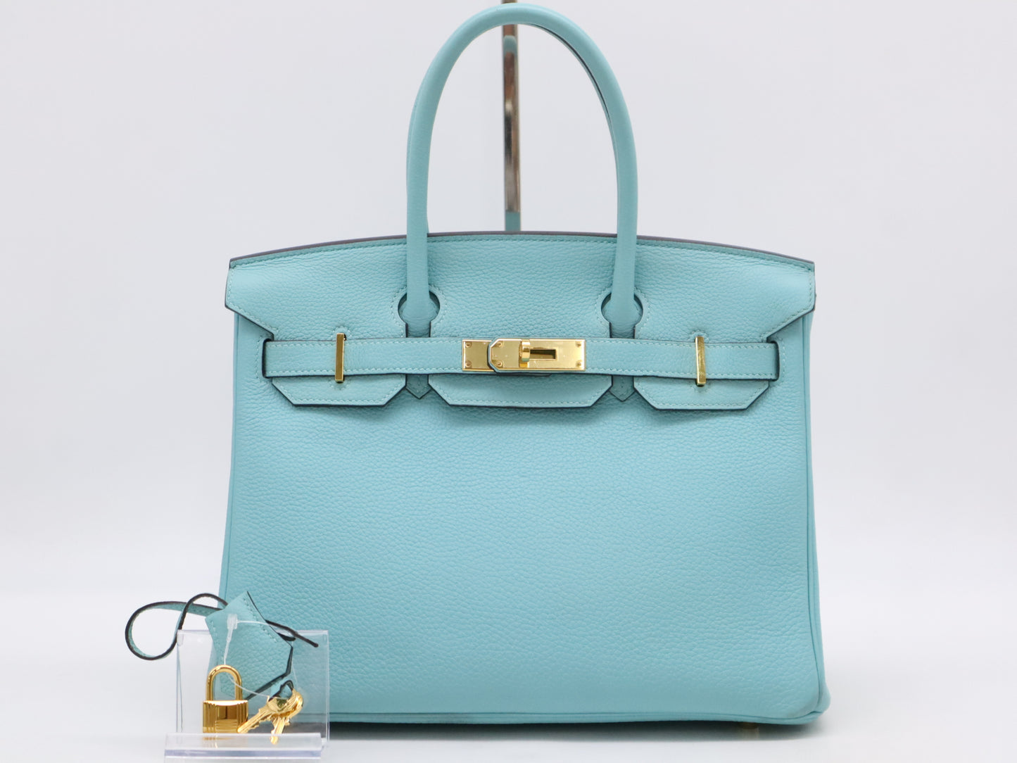 HERMES Togo Birkin 30 Blue Atoll Gold Hardware T-Engraved 2015 Handbag