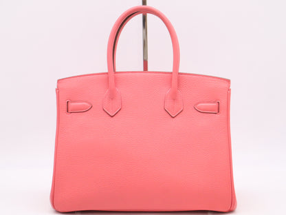 HERMES Togo Birkin 25 Pink Silver Fittings B Engraved 2023 Cadena Key x2 with Storage Bag and Box Handbag