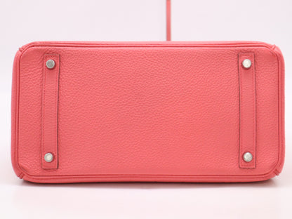 HERMES Togo Birkin 25 Pink Silver Fittings B Engraved 2023 Cadena Key x2 with Storage Bag and Box Handbag