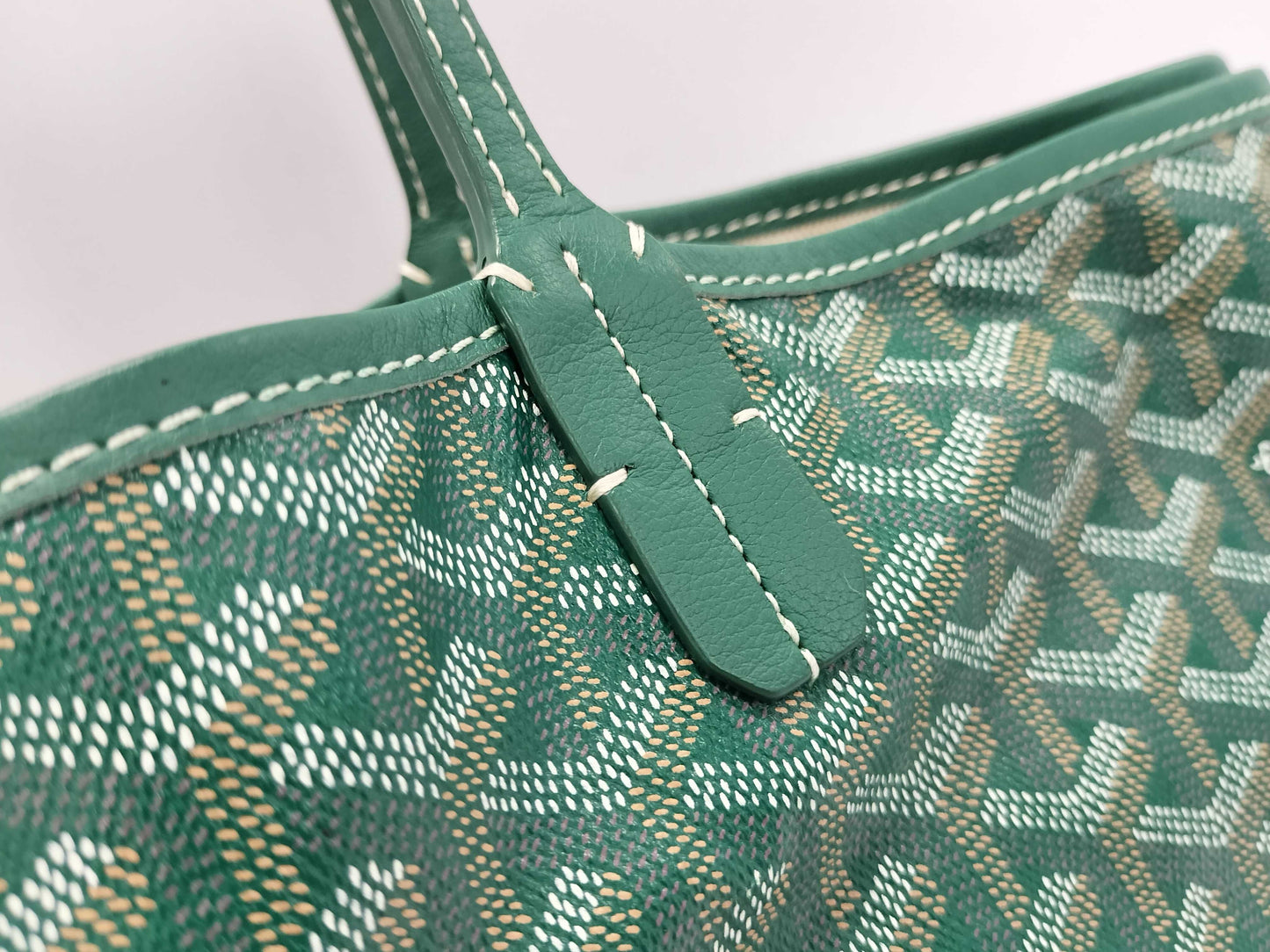 GOYARD Saint Louis PM Tote Bag, Goyardine Canvas and Leather, Green, with Pouch