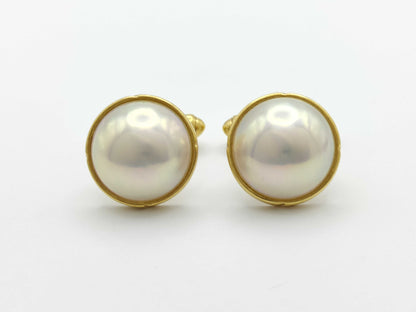 TASAKI Mabe Pearl Diameter Approx. 12.4mm K18 10.0g Tie Pin Cuffs 