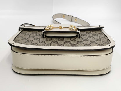 GUCCI Horsebit 1955 GG Supreme PVC and Leather Shoulder Bag
