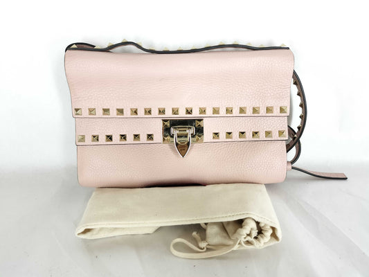 VALENTINO Leather Studded Shoulder Bag, Pink
