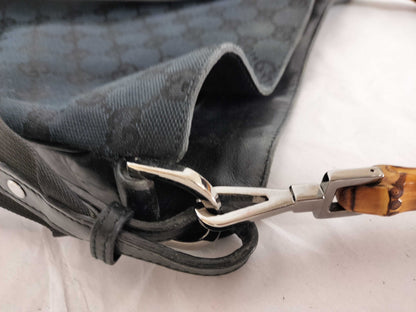 GUCCI GG Canvas Bamboo One-Shoulder Black Shoulder Bag