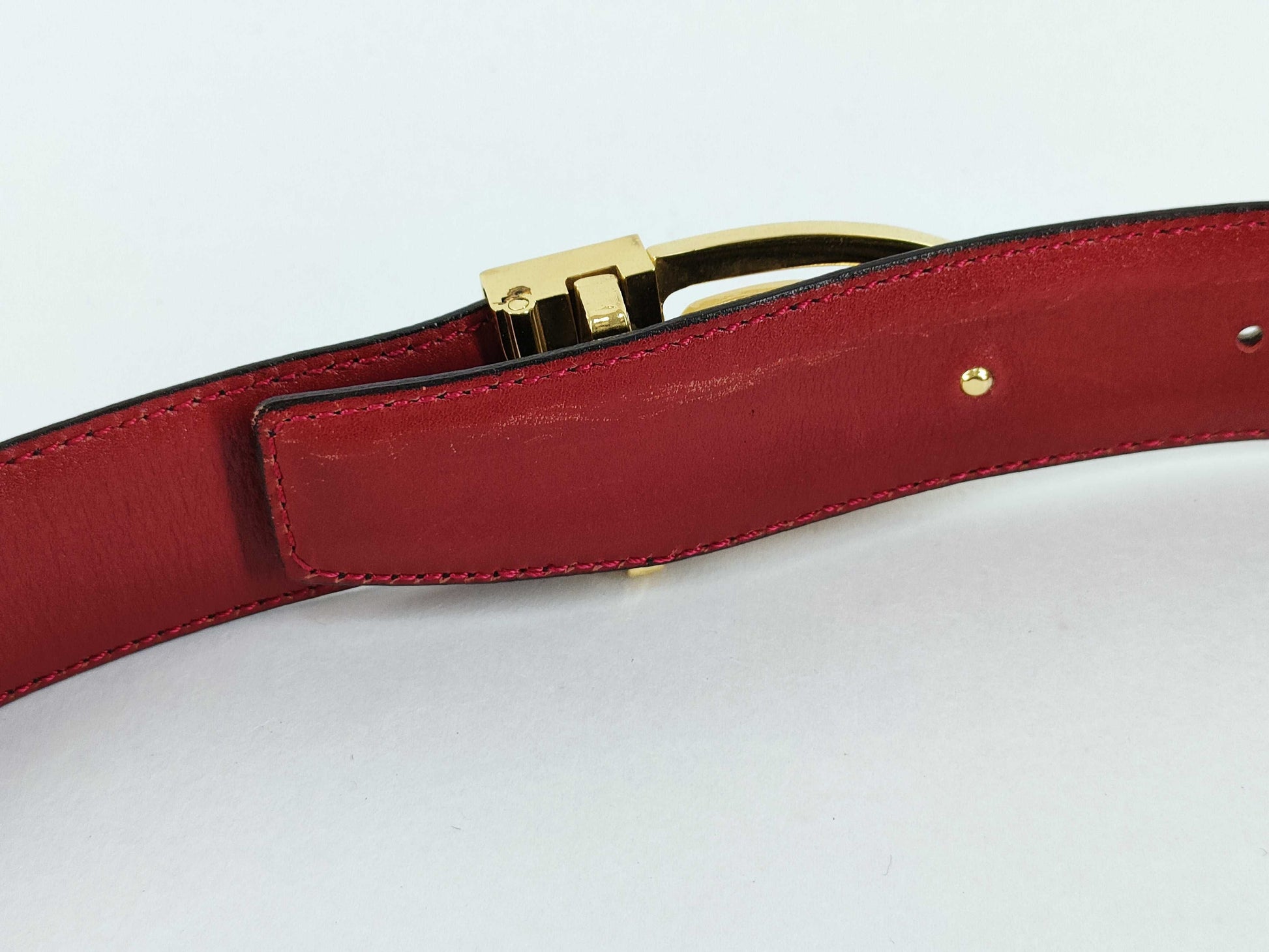 CELINE Red Leather Belt with Carriage Hardware