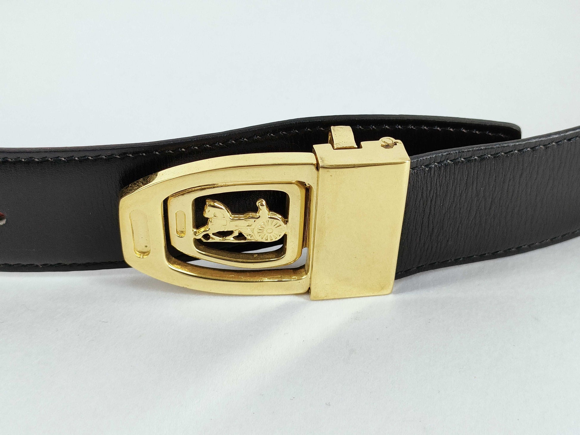 CELINE Red Leather Belt with Carriage Hardware