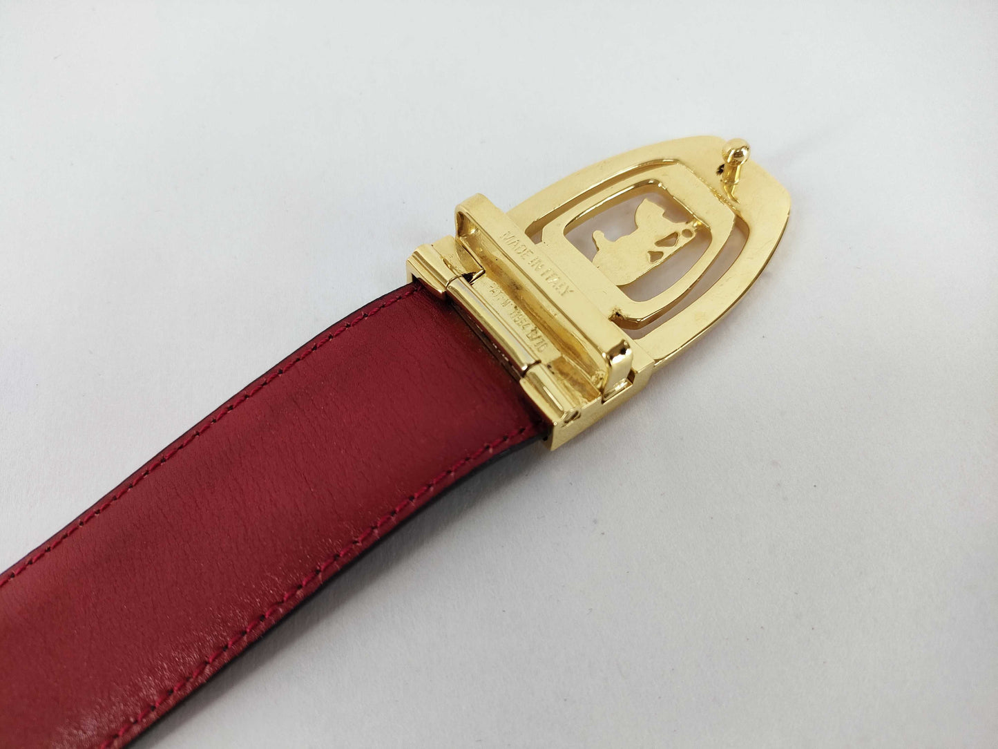 CELINE Red Leather Belt with Carriage Hardware