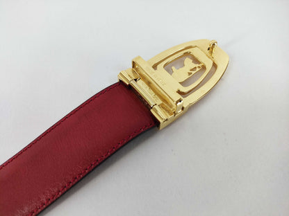 CELINE Red Leather Belt with Carriage Hardware