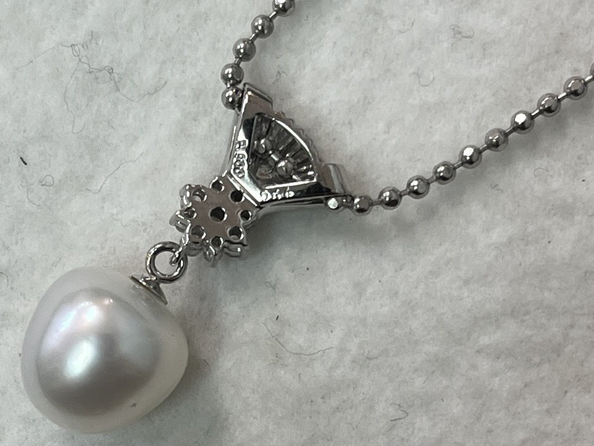Semi-Round Pearl Diameter Approx. 12.4mm D0.54ct Pt900/850 13.6g Necklace 