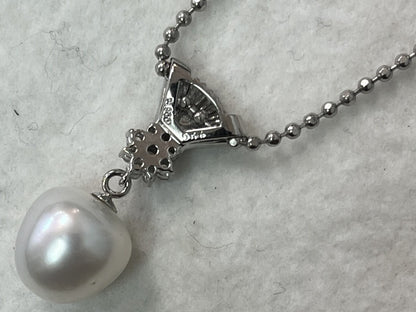 Semi-Round Pearl Diameter Approx. 12.4mm D0.54ct Pt900/850 13.6g Necklace 