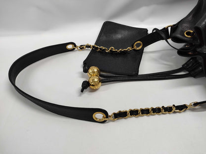 CHANEL Caviar Skin Triple Coco Drawstring Chain Shoulder Bag, Black, G Hardware, No. 2