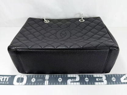 CHANEL Black Caviar Leather GST Matelasse Tote Bag with Silver Hardware and Chain, Size 17, W33cm, H24cm, D14cm , Seal Included, 1783842