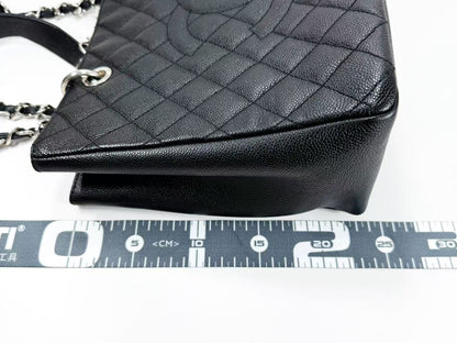 CHANEL Black Caviar Leather GST Matelasse Tote Bag with Silver Hardware and Chain, Size 17, W33cm, H24cm, D14cm , Seal Included, 1783842