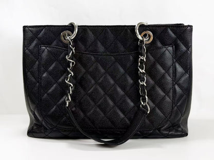 CHANEL Black Caviar Leather GST Matelasse Tote Bag with Silver Hardware and Chain, Size 17, W33cm, H24cm, D14cm , Seal Included, 1783842