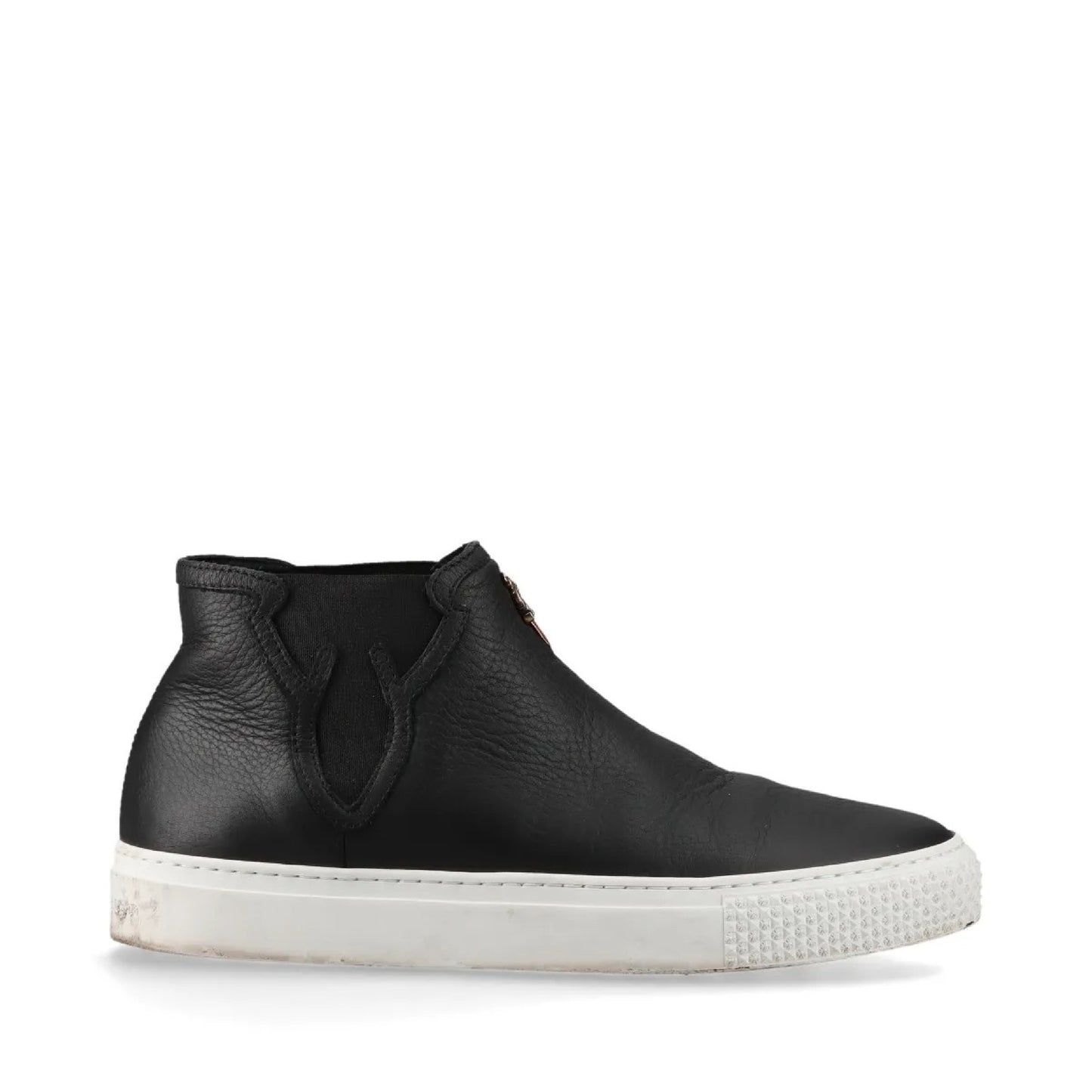 CHROME HEARTS MID TOP Mid-top Dagger-embellished Side Gore Slip-on High-top Sneakers, Size 39, Black Leather