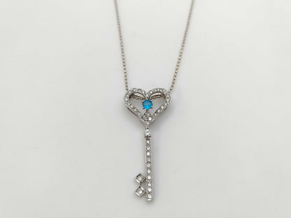 Key Motif Colored Stone 0.088ct D0.25ct K18WG 3.3g Necklace 