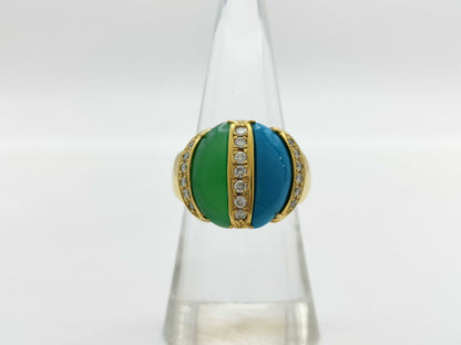 Agate Turquoise D0.28ct K18 10.1g Ring 