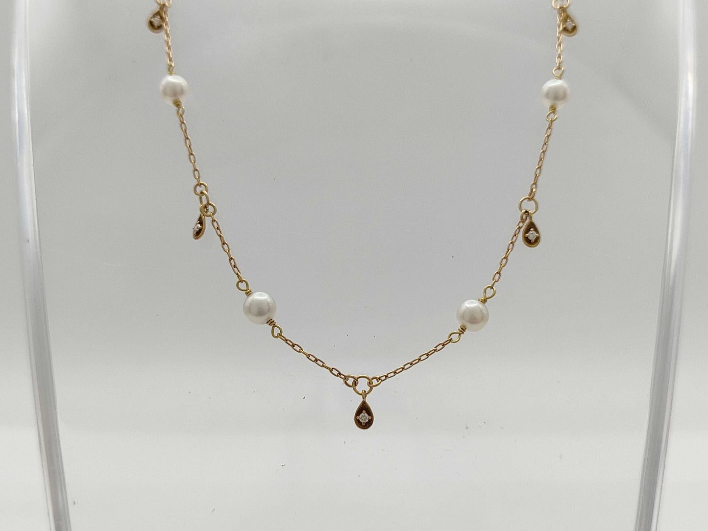 Station Pearl Diameter Approx. 4.5mm-4.8mm D0.05ct K18 3.0g Necklace 