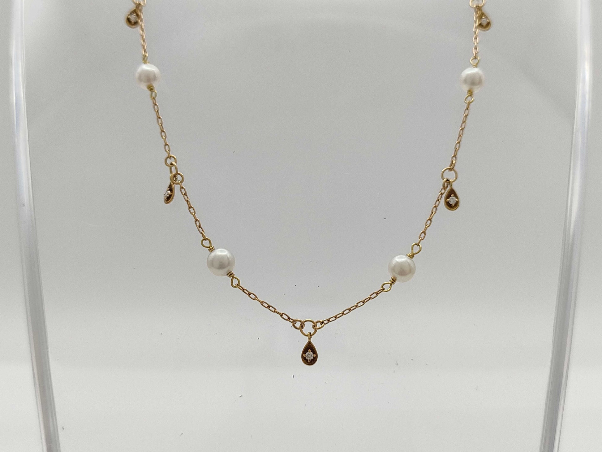 Station Pearl Diameter Approx. 4.5mm-4.8mm D0.05ct K18 3.0g Necklace 