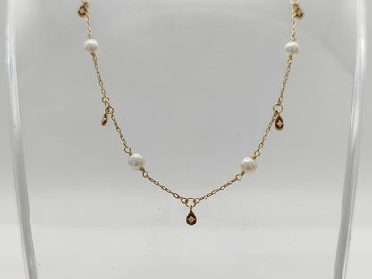 Station Pearl Diameter Approx. 4.5mm-4.8mm D0.05ct K18 3.0g Necklace 