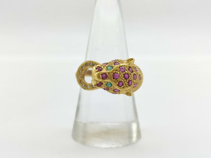 Panther Motif Colored Stone R1.20ct Diamond K18 5.9g Ring 