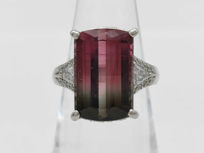 Bicolor Tourmaline 8.70ct D0.52ct PT900 11.4g Ring 
