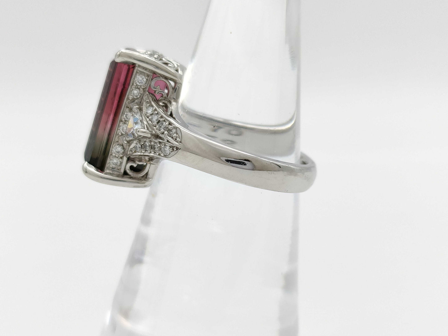 Bicolor Tourmaline 8.70ct D0.52ct PT900 11.4g Ring 