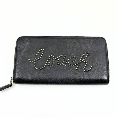 COACH COACH With Studs Script Accordion Round Zipper F88904 Long Wallet Wallet