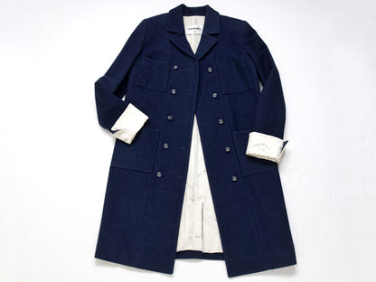 CHANEL CC Button Embroidered Lining Navy Size 38 Coat