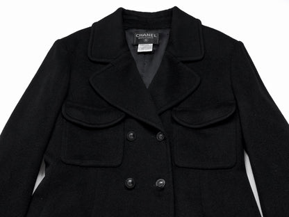 CHANEL 1997 Wool Quilted Lining Black Coat Size 38